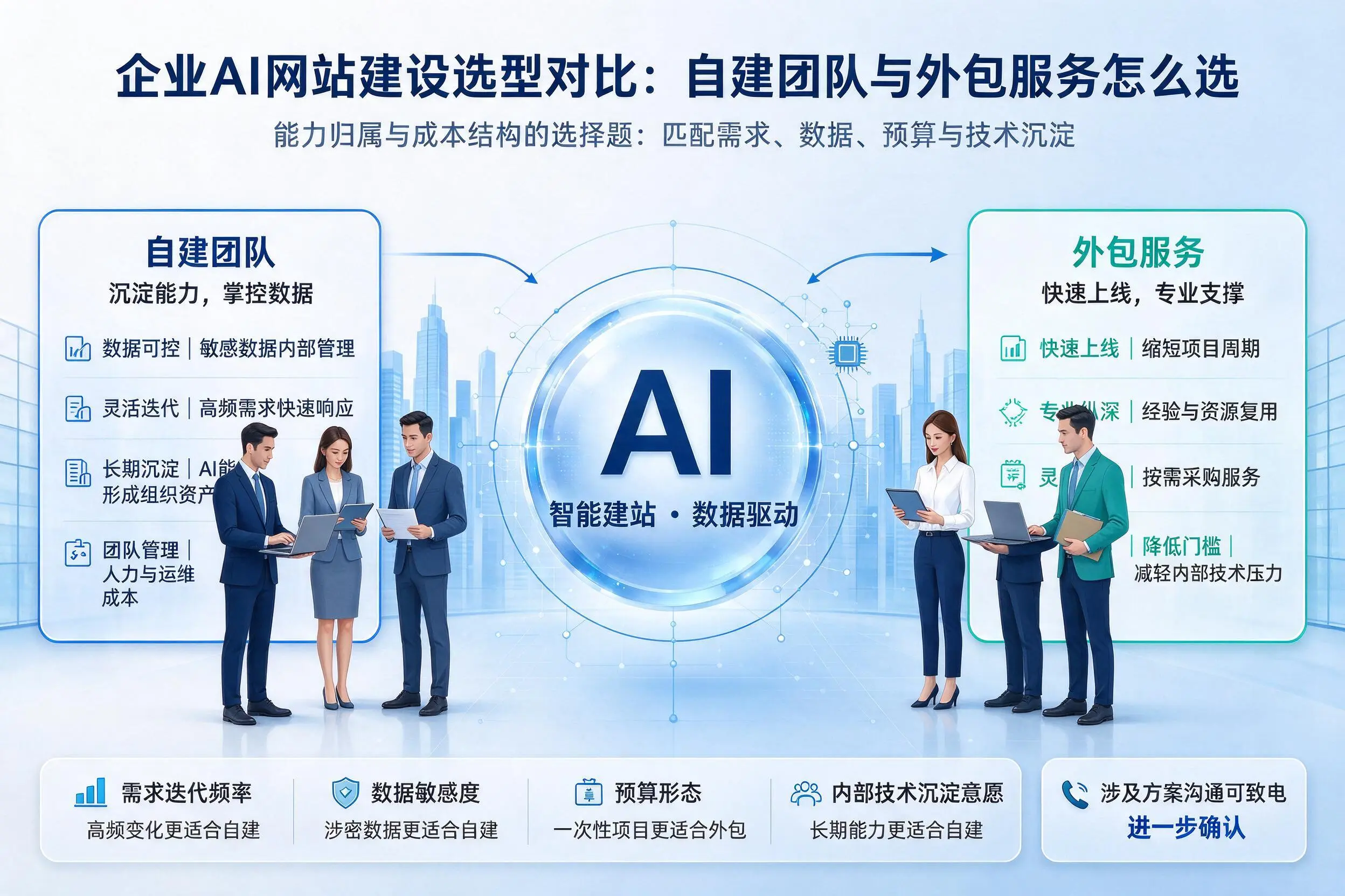 克孜勒苏企业AI网站建设选型对比:自建团队与外包服务怎么选